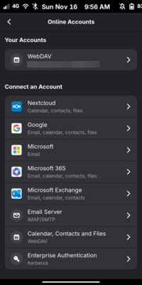 Screenshot showing an account connection to a custom CalDAV server
