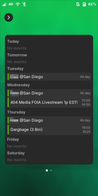 Upcoming meetings and events displayed on the Lock Screen, sync'd from CalDAV account
